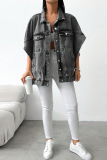 Dark Gray Casual Solid Color Pocket Buckle Turndown Collar Plus Size Overcoat