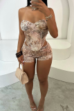 Leopard Print Sexy Leopard Print Backless Strapless Sleeveless Two Pieces