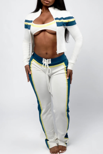 White Casual Cross Straps Contrast Spaghetti Strap Long Sleeve Two Pieces