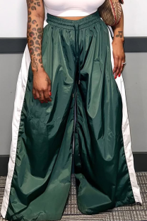 Ink Green Casual Contrast Loose High Waist Wide Leg Patchwork Bottoms