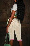 White Casual Solid Color Draw String Regular Low Waist Conventional Patchwork Bottoms