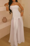 White Sexy Solid Color Patchwork Strapless Long Dresses