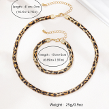 Leopard Print Circle Necklace And Bracelet Set For Women