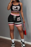 Red Sexy Sportswear Digital Contrast U Neck Sleeveless Two Pieces