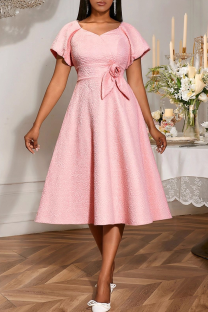 Pink Elegant Solid Color Flower Shape Asymmetrical Collar Evening Dresses
