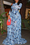 Blue Elegant Print Patchwork O Neck A Line Dresses