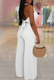 Black Casual Solid Color Buckle Halter Sleeveless Two Pieces