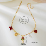 Gold Casual Flowers Heart Shaped Chains Necklaces