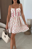 Green Sexy Print Backless Spaghetti Strap A Line Dresses