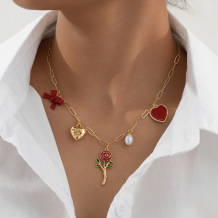 Gold Casual Flowers Heart Shaped Chains Necklaces