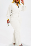 Yellow Casual Solid Color Draw String Turndown Collar Long Sleeve Two Pieces