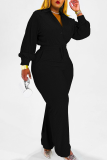 Yellow Casual Solid Color Draw String Turndown Collar Long Sleeve Two Pieces