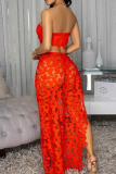 Red Sexy Solid Color Lace 3 Piece Sets