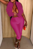 Purple Casual Solid Color Backless Deep V Neck Sleeveless Two Pieces