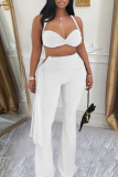 Black Sexy Solid Color Backless Halter Sleeveless Two Pieces