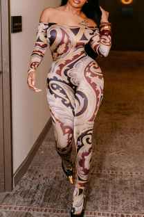 Colour Sexy Print Patchwork Off Shoulder Skinny Jumpsuits