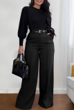Camel Casual Solid Color Patchwork Loose Mid Waist Conventional Patchwork Bottoms
