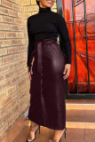 Black Casual Solid Color Strap Design Straight High Waist Patchwork Bottoms