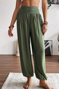 Army Green Casual Solid Color Patchwork Loose Conventional Patchwork Bottoms
