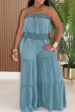 Blue Sexy Solid Color Patchwork Spaghetti Strap Loose Jumpsuits