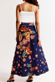 White Blue Casual Print Strap Design Spaghetti Strap Sleeveless Two Pieces