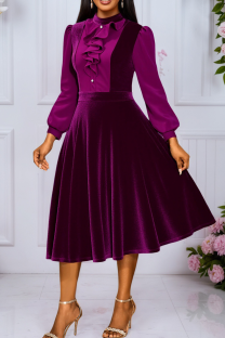 Purple Elegant Solid Color Stringy Selvedge O Neck Long Dresses
