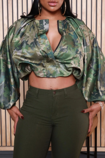 Camouflage Casual Solid Color Zipper O Neck Outerwear