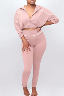 Pink Casual Solid Color Zipper Zipper Collar Long Sleeve Two Pieces