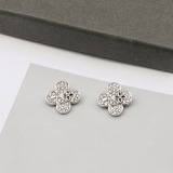 Gold Daily Four Leaf Clover Rhinestone Decor Earrings