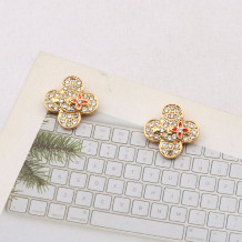 Gold Daily Four Leaf Clover Rhinestone Decor Earrings