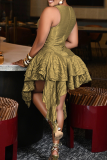 Black Elegant Solid Color Patchwork O Neck Irregular Dresses