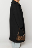 Black Daily Solid Color Patchwork Turndown Collar Outerwear