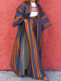 Orange Casual Stripe Patchwork Cardigan Collar Long Sleeve Two Pieces