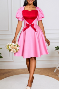 Pink Elegant Heart Shaped Contrast A Line Dresses
