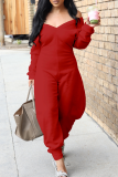 White Casual Solid Color Patchwork V Neck Regular Jumpsuits