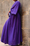 Purple Elegant Solid Color Strap Design Oblique Collar Long Plus Size Dresses