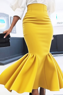 Yellow Elegant Solid Color Zipper Fishtail Plus Size