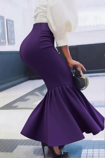 Purple Elegant Solid Color Zipper Fishtail Plus Size