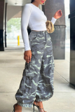 Camouflage Casual Camouflage Print Pocket Loose Wide Leg Full Print Bottoms