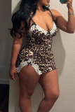 Leopard Print Sexy Leopard Print Lace Spaghetti Strap Wrapped Skirt Dresses
