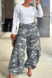 Camouflage Casual Camouflage Print Pocket Loose Wide Leg Full Print Bottoms