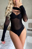 Black Sexy Solid Color Hollow Out Lingerie