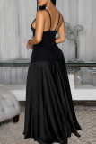 Black Sexy Solid Color Backless Spaghetti Strap Long Dresses