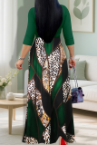 Green Casual Print Strap Design V Neck Long Dresses