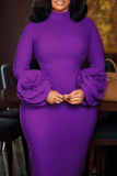 Pink Elegant Solid Color Flower Shape O Neck Wrapped Skirt Dresses