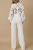 White Casual Solid Color Lace O Neck Regular Jumpsuits