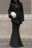 Black Elegant Solid Color Mesh V Neck Long Sleeve Two Pieces