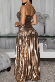 Silver Sexy Solid Color Hollow Out Spaghetti Strap Long Dresses
