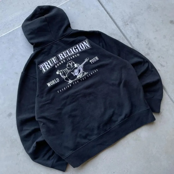 Black Casual Print Zipper Hooded Outerwear