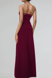 Burgundy Sexy Solid Color High Slit Spaghetti Strap Long Dresses